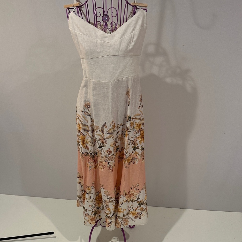 Joie White and Peach Floral Midi Dress